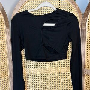 Black Cut-Out Long Sleeve Crop Top